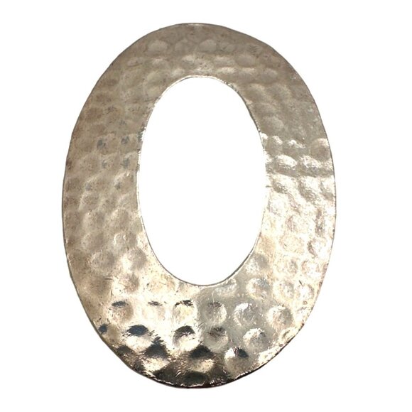 Large Hammered Silver-Tone Pendant Oval Initial O Textured Minimalist Statement - Picture 4 of 4